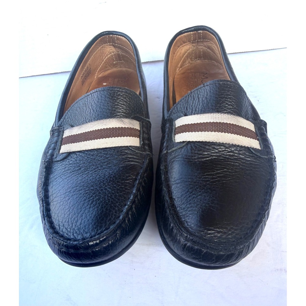 Marc‎ Joseph New York MJNY Black Pebbled Leather Striped Slip On Flat Loafers 7 - Picture 3 of 11